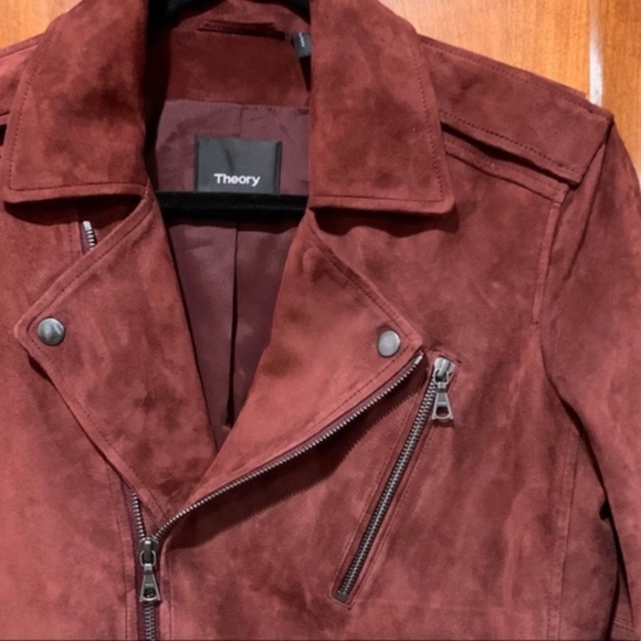 Theory Tralsmin Tidle Maroon Suede Biker Moto Jacket Size Small - Picture 4 of 8